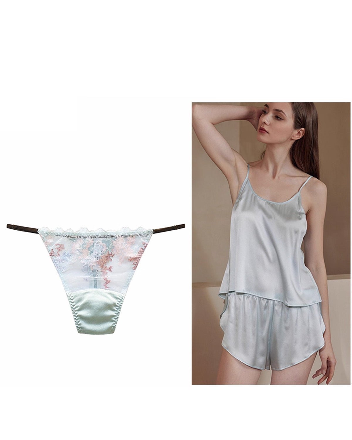 FEELITS SPA23 Sheer Lace T-Back Panties – 6A Mulberry Silk, Adjustable & No-Show - FEELITS