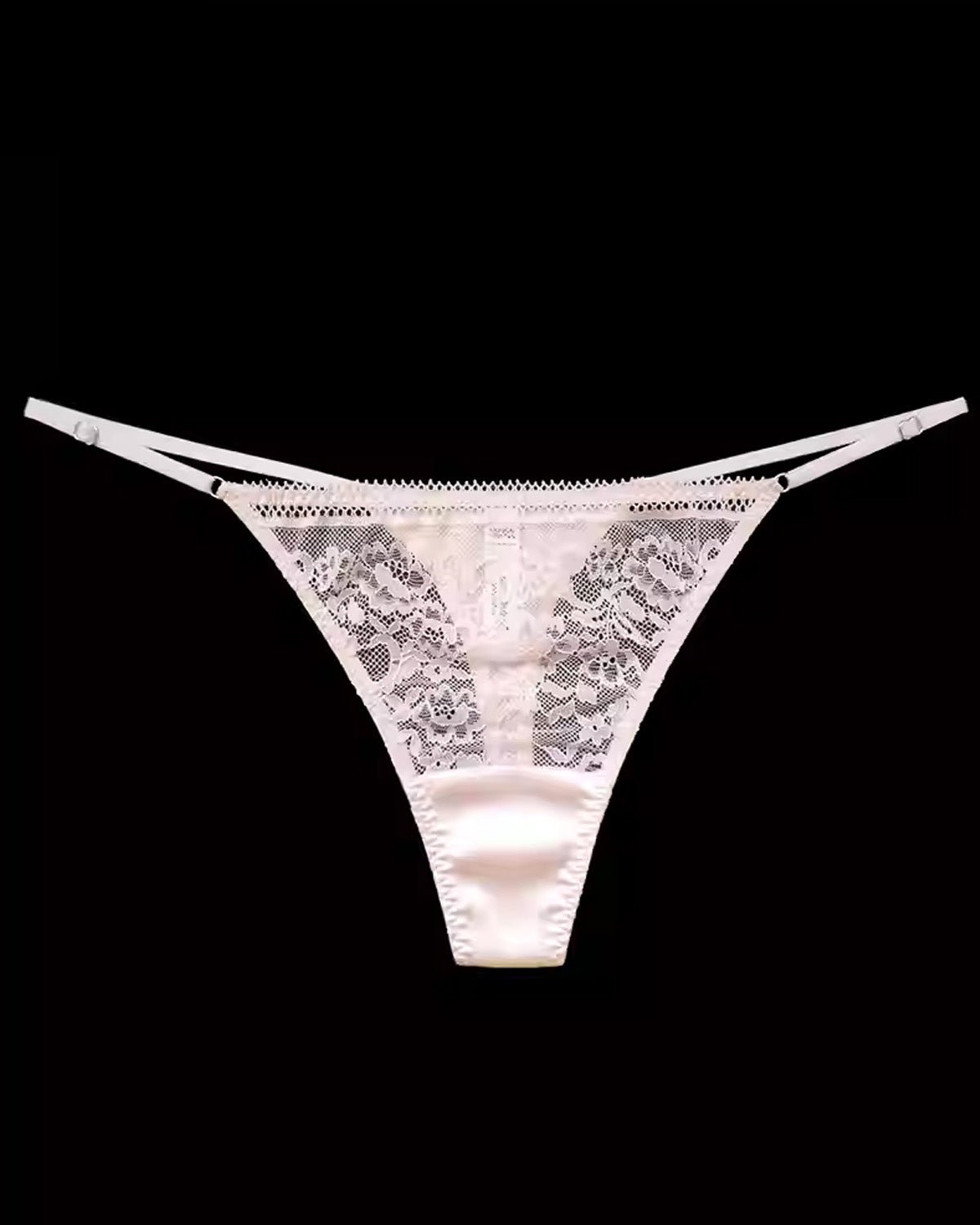 FEELITS SPA78 Mulberry Silk Sheer Lace T-Back Thong – Low-Rise, Adjustable & No-Show Fit - FEELITS