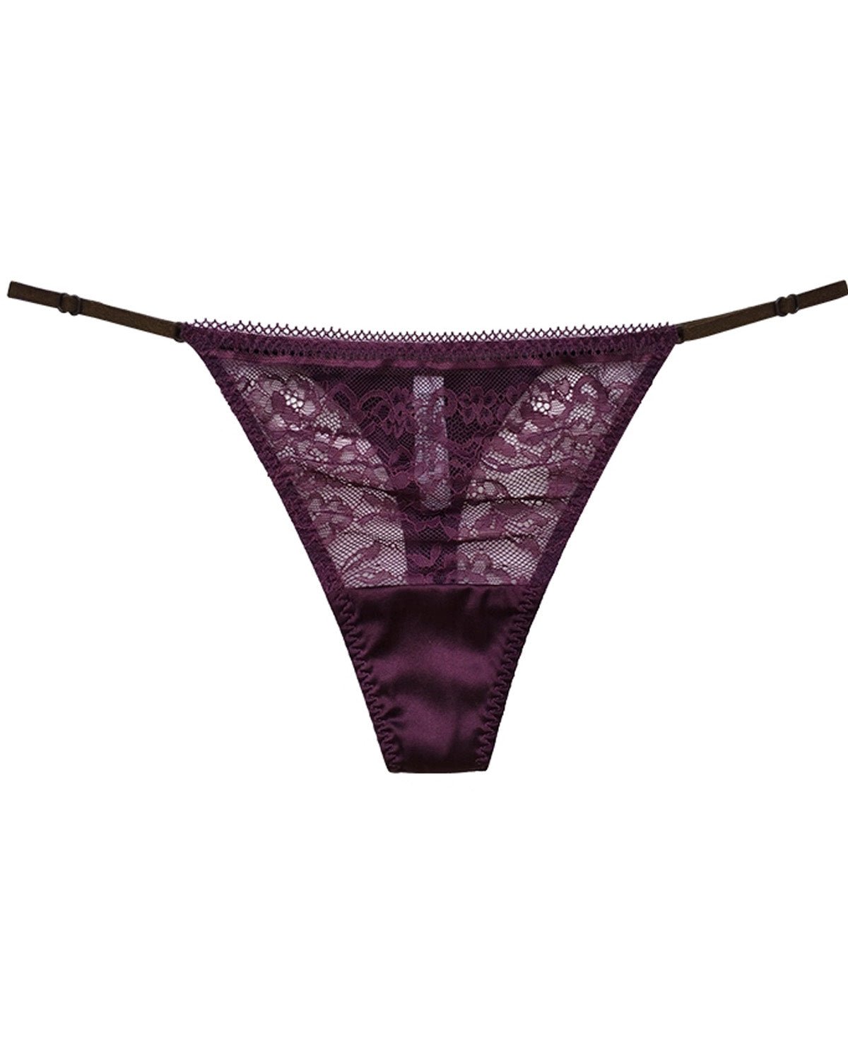FEELITS SPA78 Mulberry Silk Sheer Lace T-Back Thong – Low-Rise, Adjustable & No-Show Fit - FEELITS