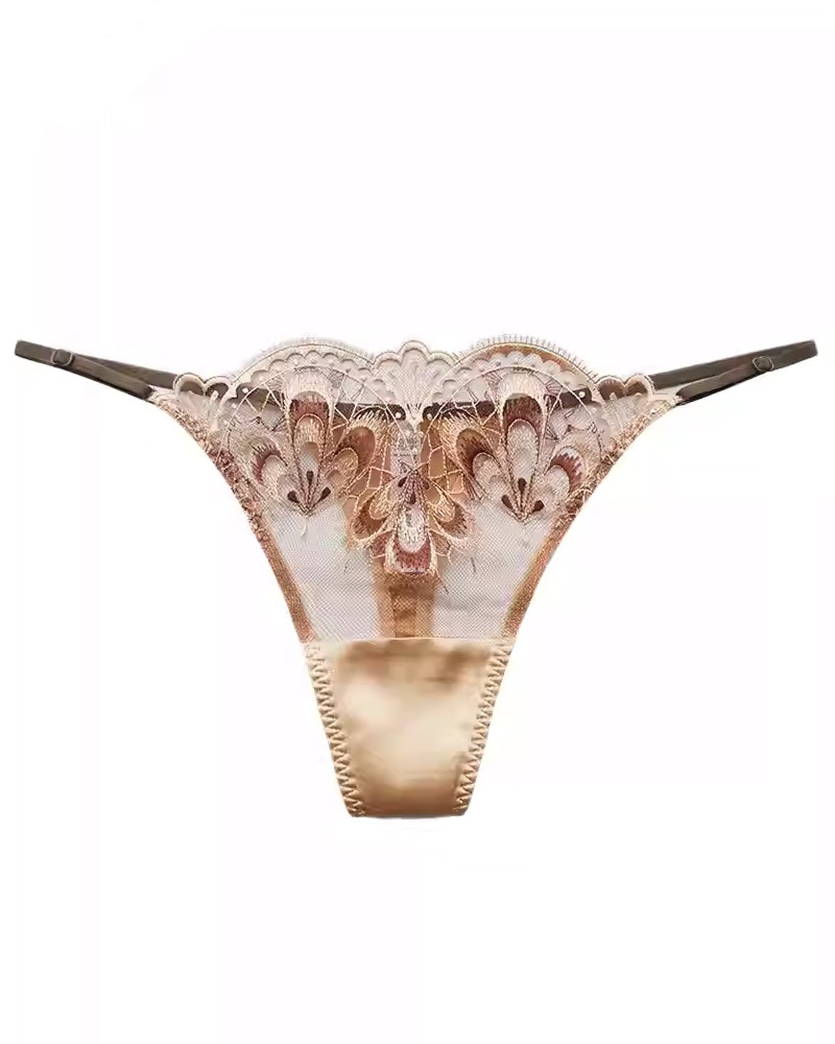 FEELITS SPA06 Embroidered Lace G-String Thong – Low-Rise, Sheer & Elegant Silk Feel - FEELITS