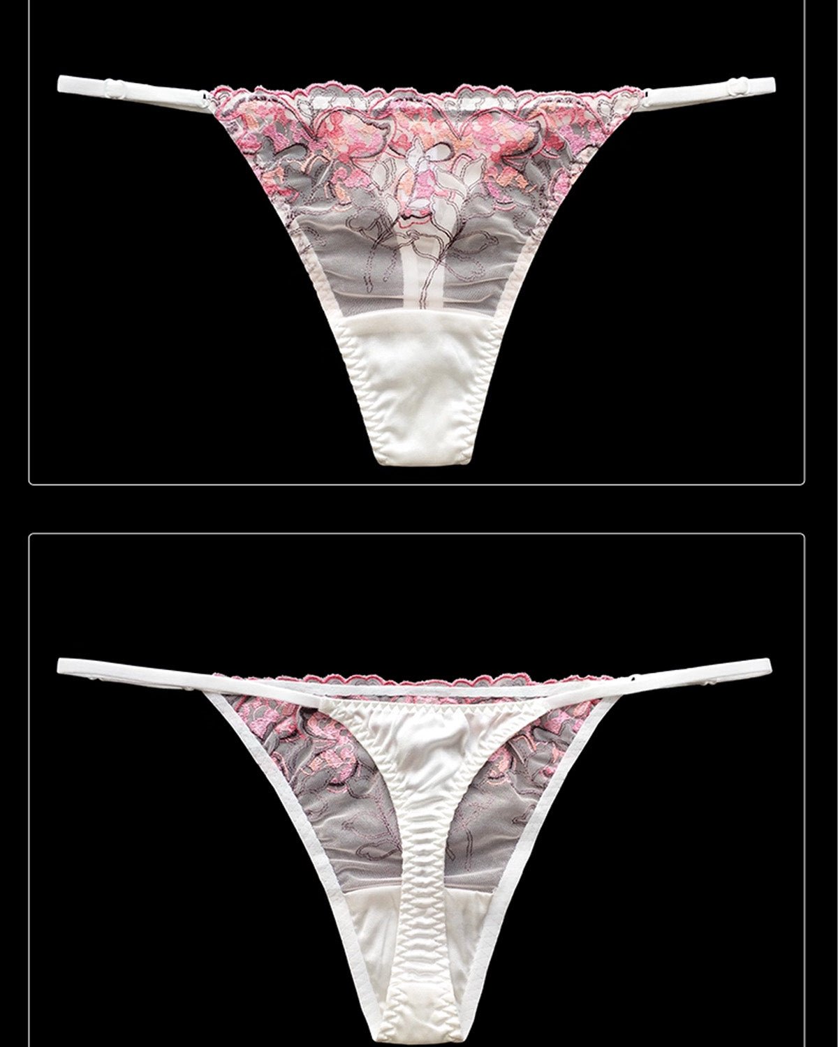 FEELITS SPA03 Sheer Lace G-String Thong – Adjustable Straps, Low-Rise & Silk Comfort - FEELITS