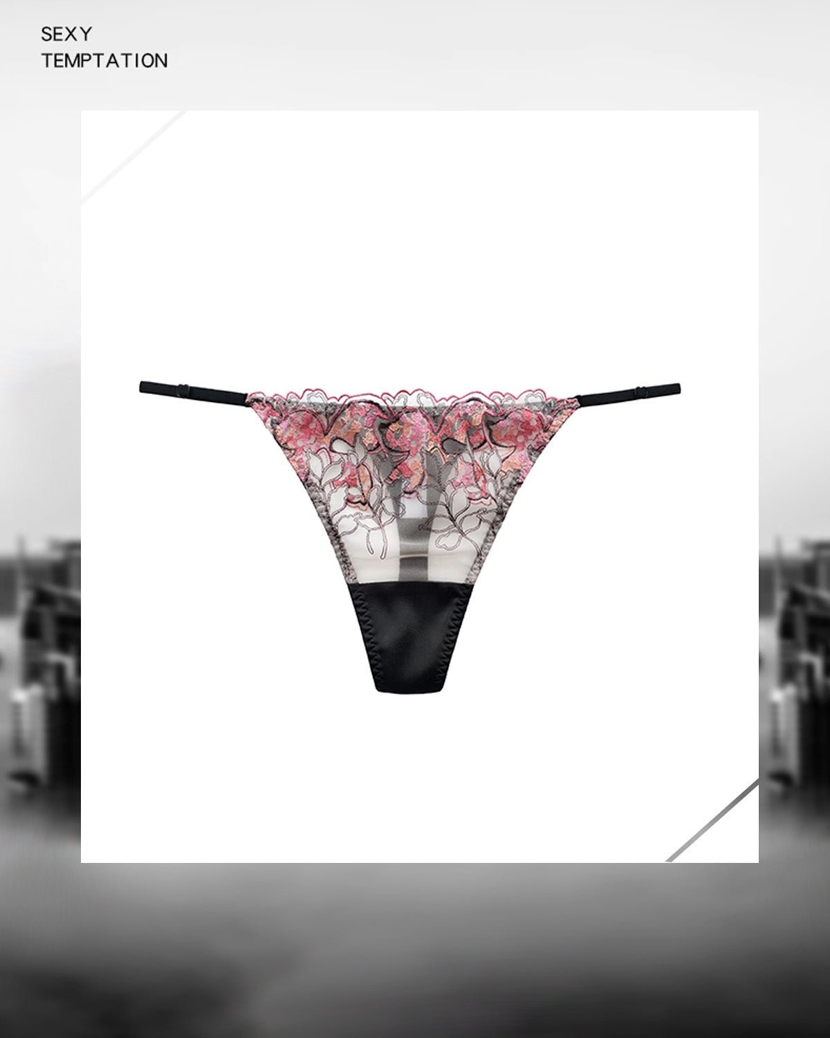 FEELITS SPA03 Sheer Lace G-String Thong – Adjustable Straps, Low-Rise & Silk Comfort - FEELITS
