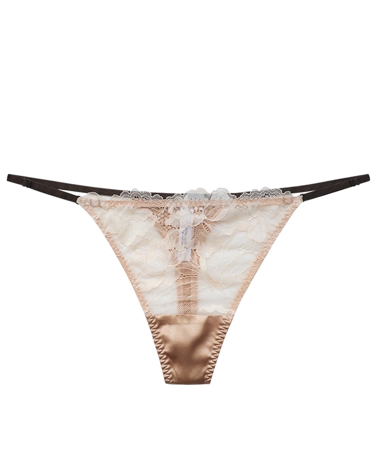 FEELITS SPA56 Mulberry Silk Adjustable Lace-Strap Thong – Low-Rise, Sheer Cutout & No-Show Fit - FEELITS