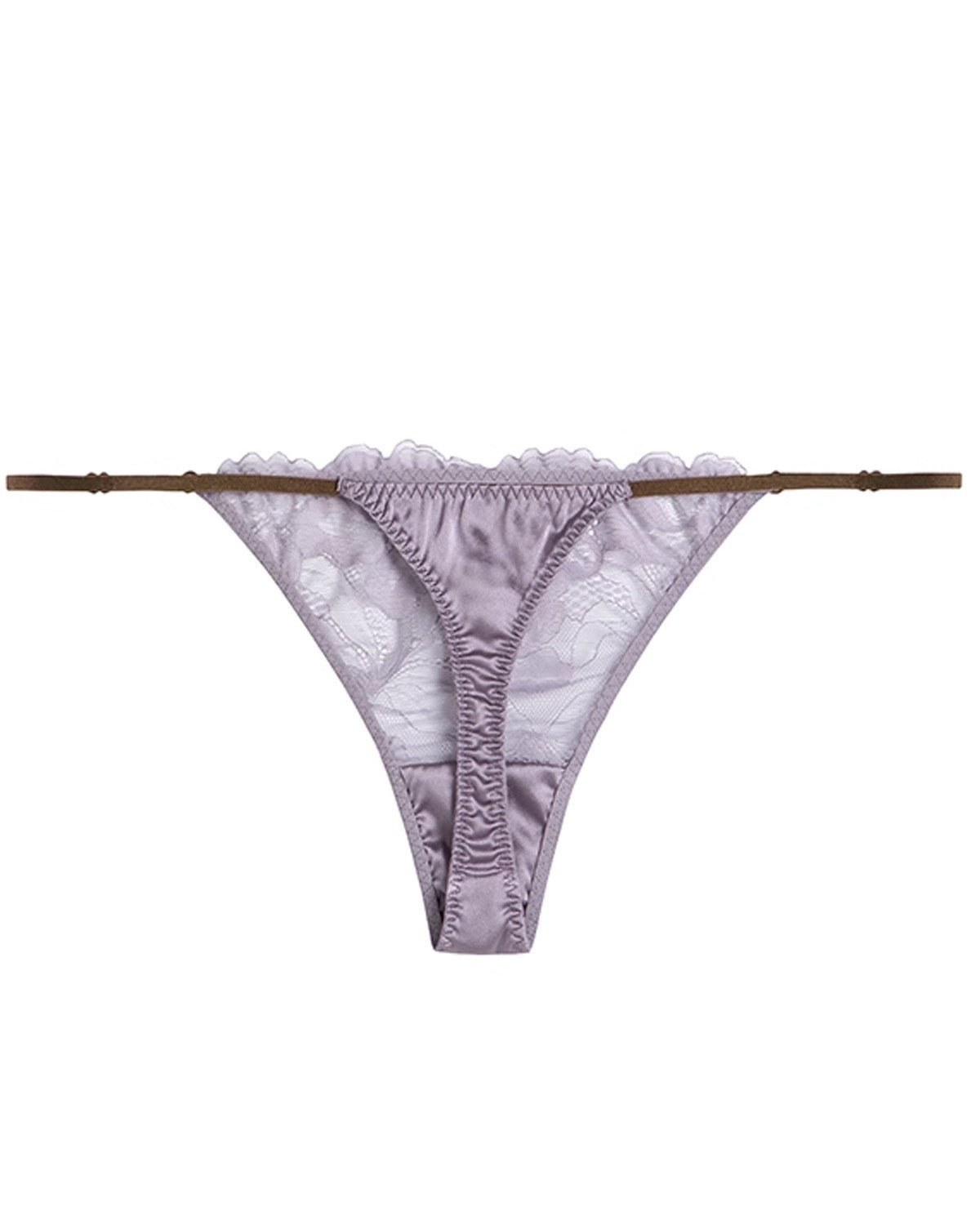 FEELITS SPA56 Mulberry Silk Adjustable Lace-Strap Thong – Low-Rise, Sheer Cutout & No-Show Fit - FEELITS