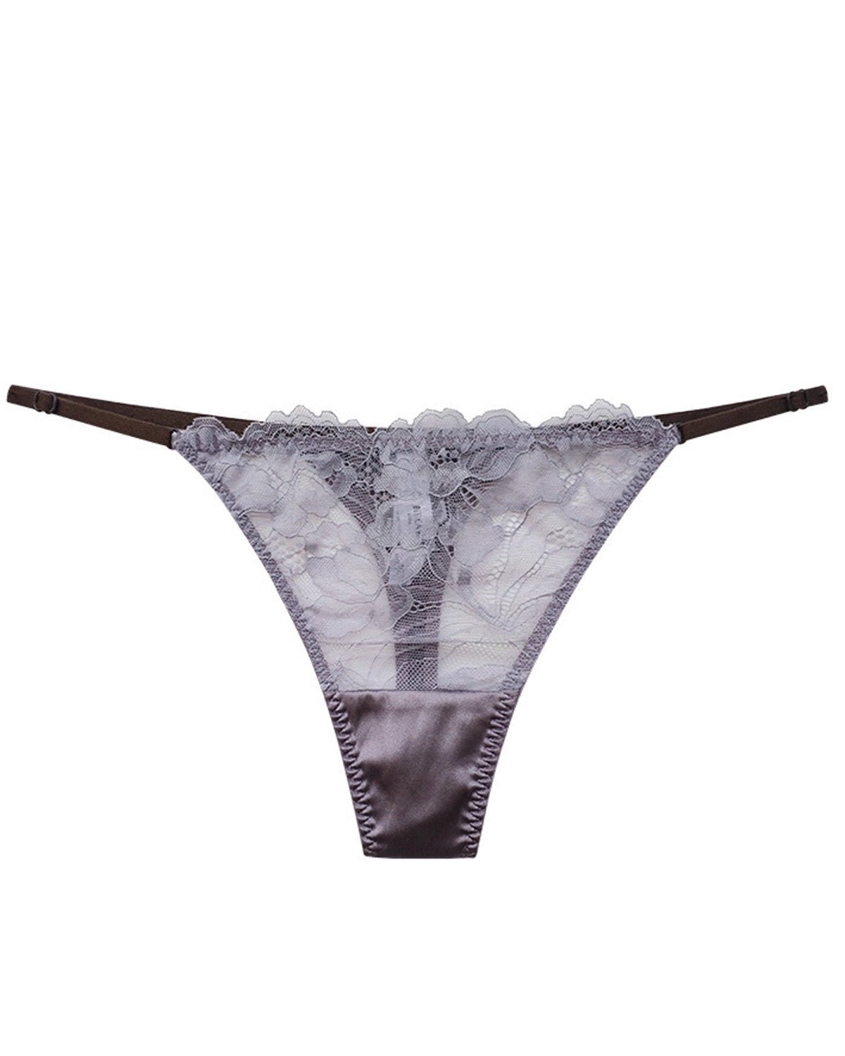 FEELITS SPA56 Mulberry Silk Adjustable Lace-Strap Thong – Low-Rise, Sheer Cutout & No-Show Fit - FEELITS