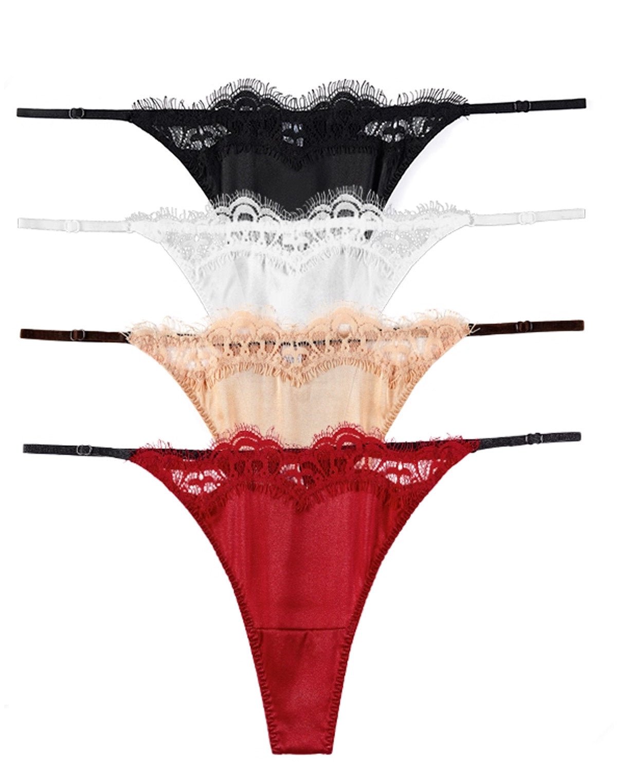 FEELITS SPA53 Mulberry Silk Adjustable T-Back Thong – Low-Rise, Lace Sheer & No-Show Fit - FEELITS