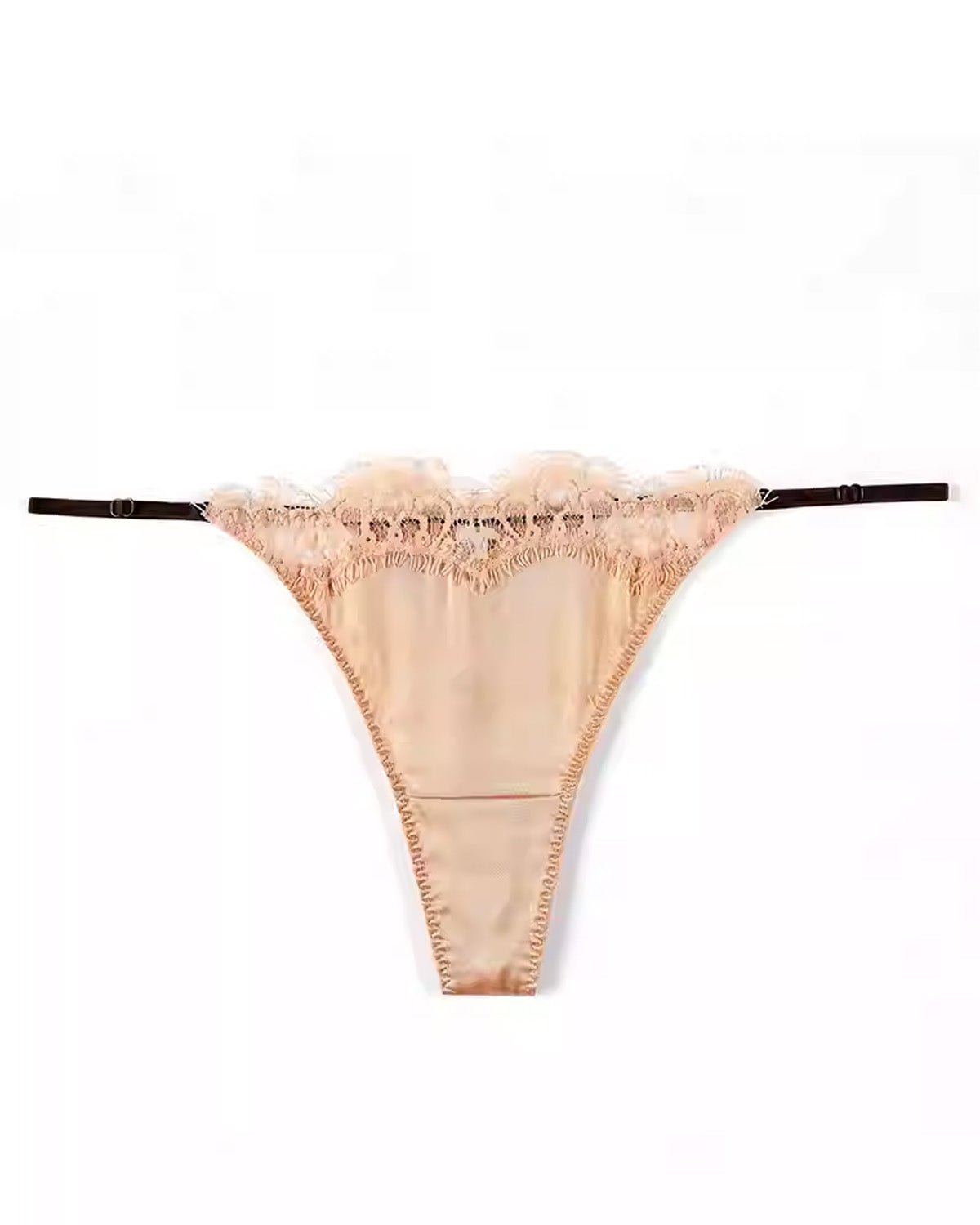 FEELITS SPA53 Mulberry Silk Adjustable T-Back Thong – Low-Rise, Lace Sheer & No-Show Fit - FEELITS