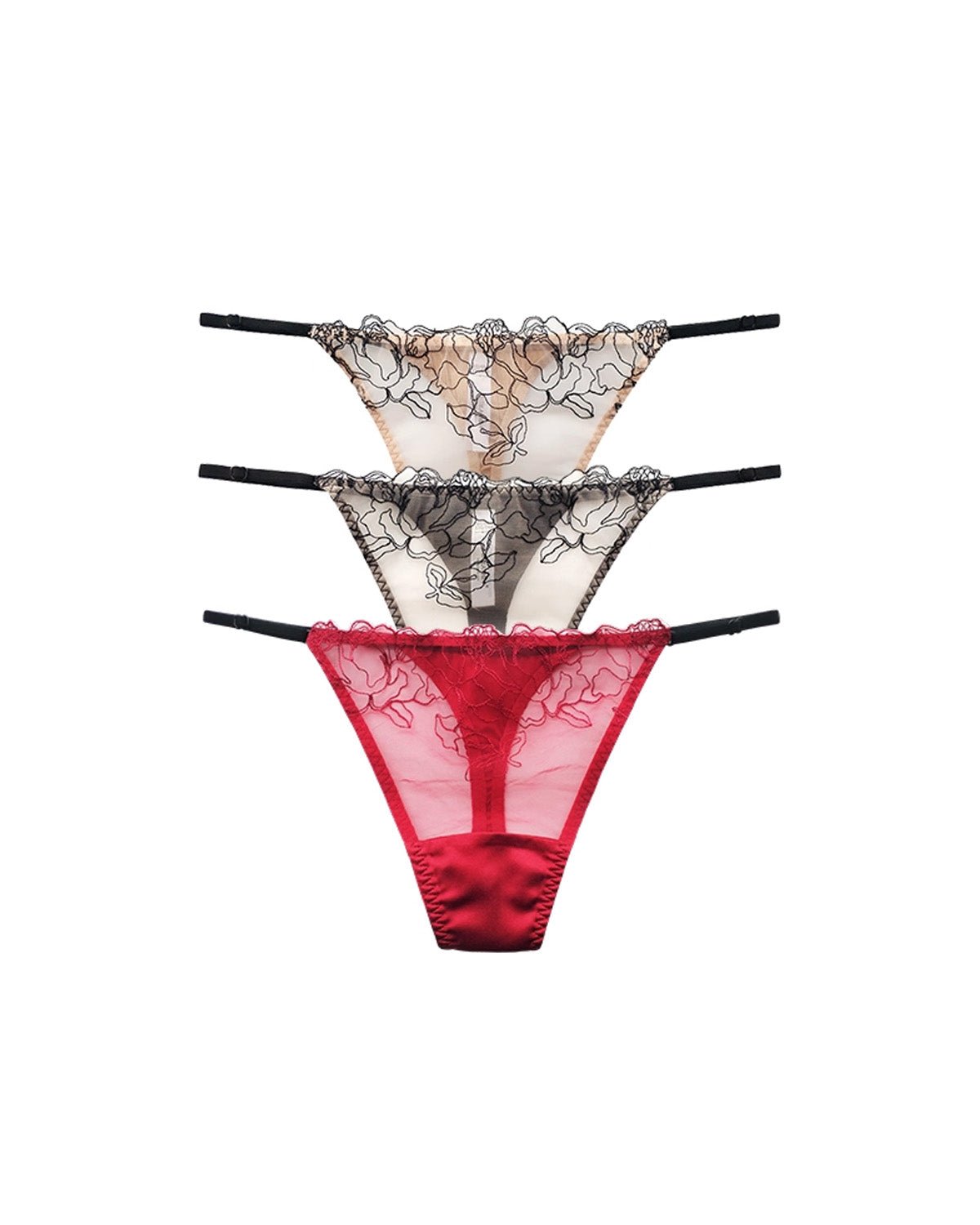 FEELITS SPA01 Mulberry Silk Lace Thong Panties – Adjustable Waist & Exquisite Embroidery - FEELITS