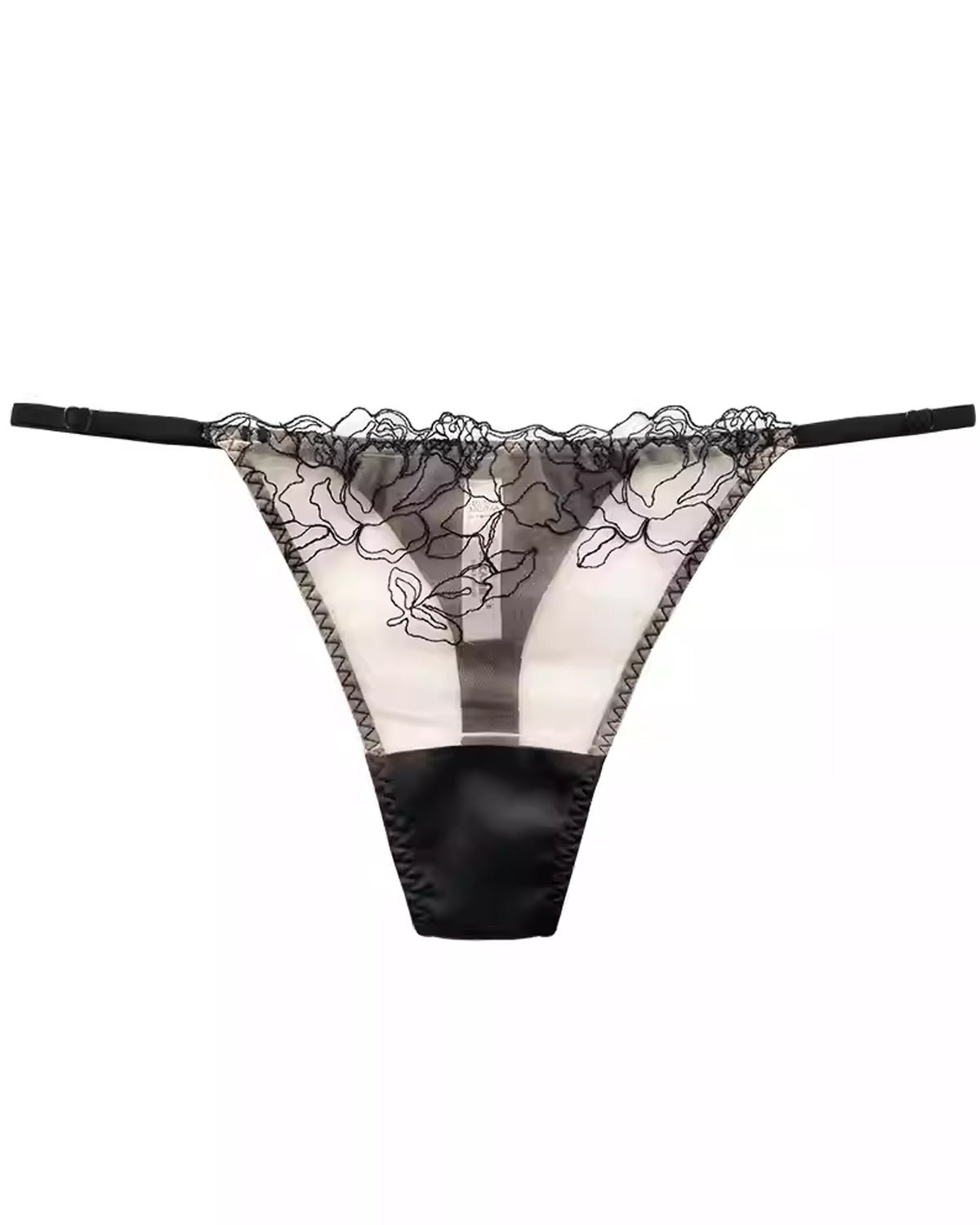FEELITS SPA01 Mulberry Silk Lace Thong Panties – Adjustable Waist & Exquisite Embroidery - FEELITS