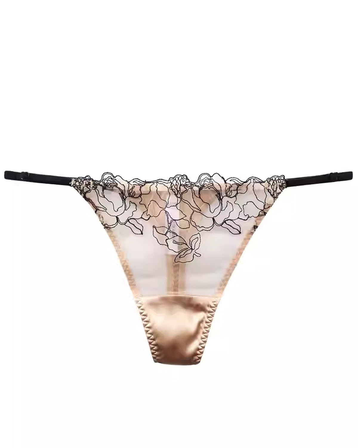 FEELITS SPA01 Mulberry Silk Lace Thong Panties – Adjustable Waist & Exquisite Embroidery - FEELITS