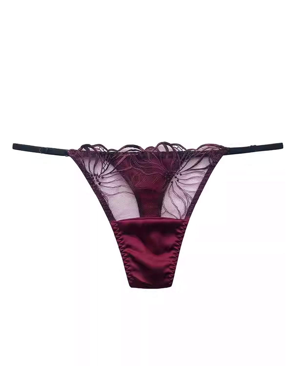 FEELITS SPA01 Mulberry Silk Lace Thong Panties – Adjustable Waist & Exquisite Embroidery - FEELITS
