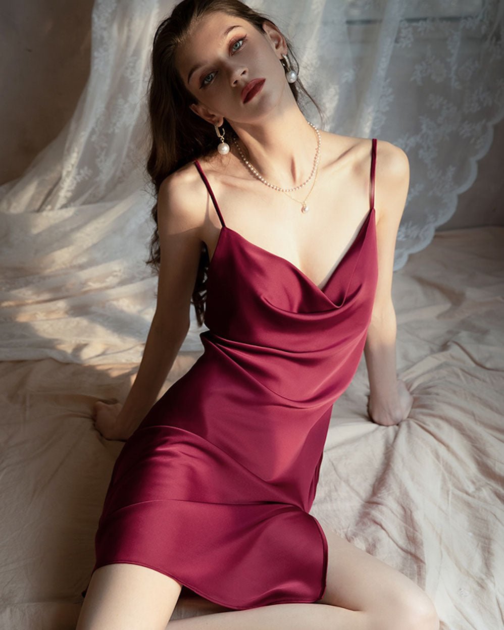 FEELITS PA04 Mulberry Silk Cowl Neck Slip Dress – Bridal, Honeymoon & Elegant Nightwear - FEELITS