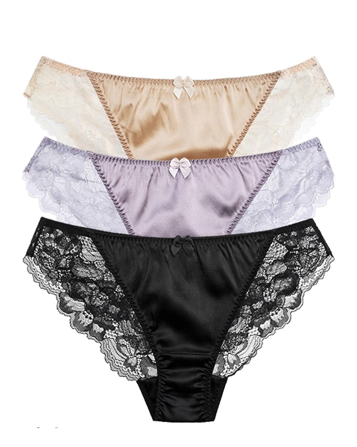 FEELITS SPA39 Mulberry Silk Lace Bikini Panties with Bow Detail – Low-Rise, Sheer & Seamless - FEELITS