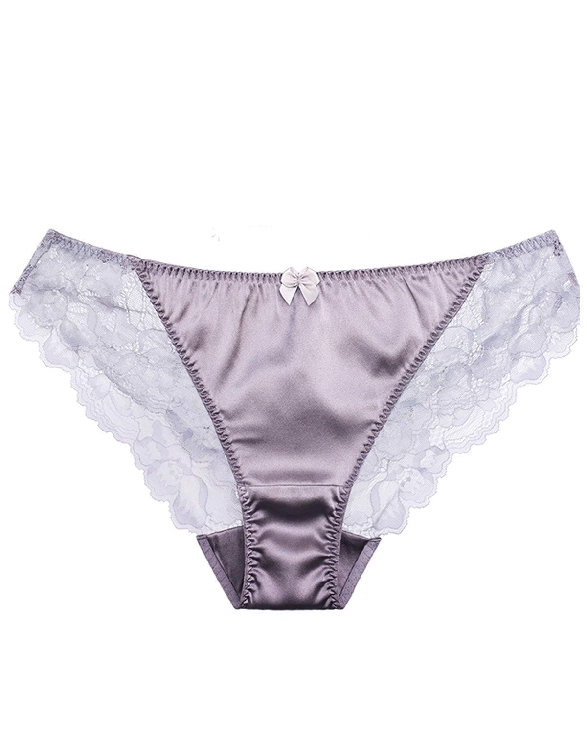 FEELITS SPA39 Mulberry Silk Lace Bikini Panties with Bow Detail – Low-Rise, Sheer & Seamless - FEELITS