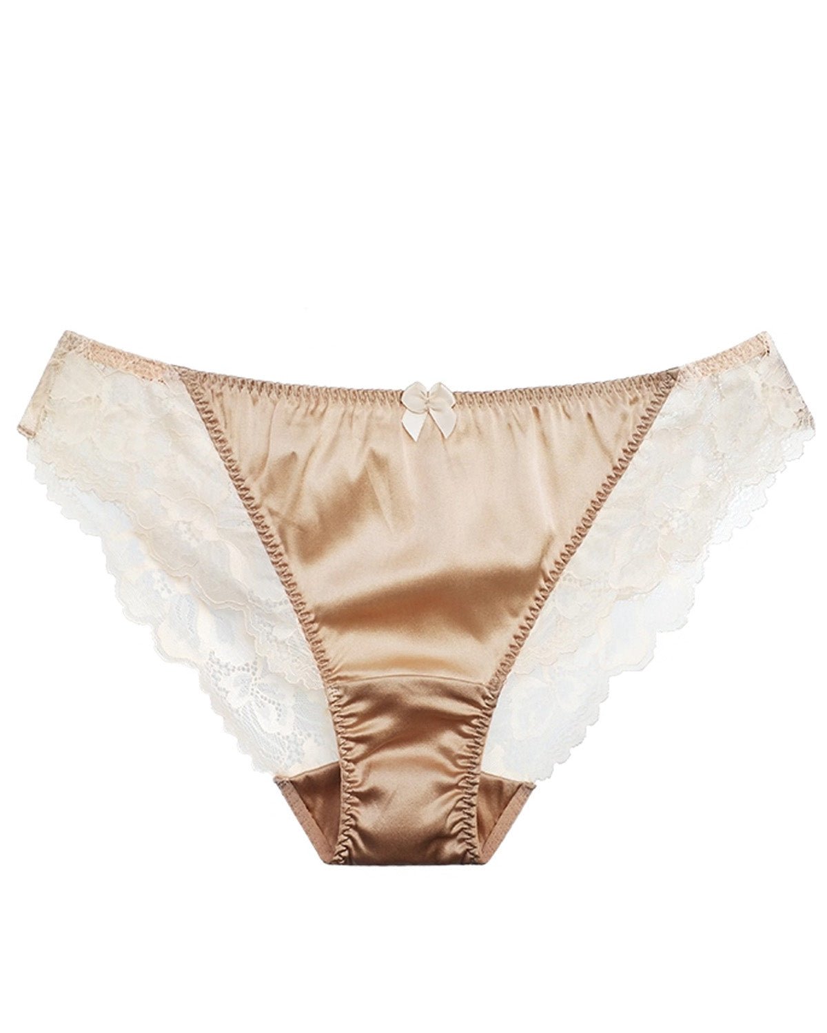 FEELITS SPA39 Mulberry Silk Lace Bikini Panties with Bow Detail – Low-Rise, Sheer & Seamless - FEELITS