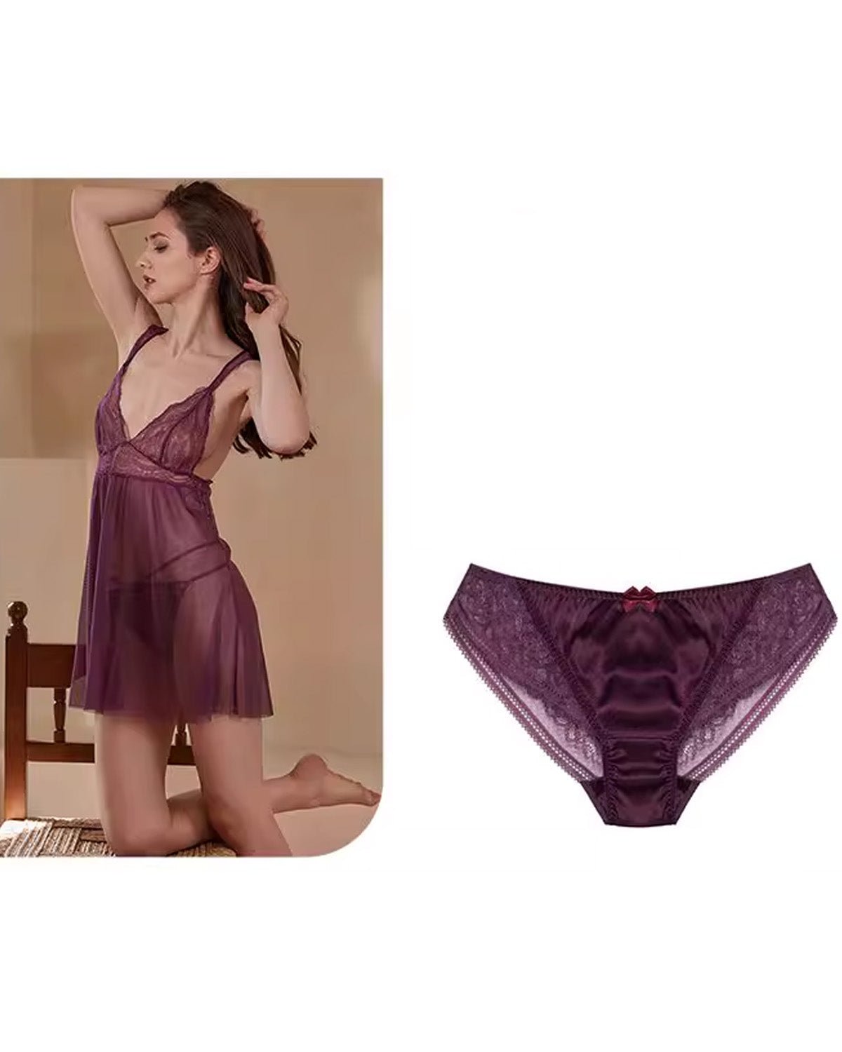 FEELITS SPA37 Mulberry Silk Seamless Bikini Panties with Bow Detail – Low-Rise & Sheer Lace - FEELITS