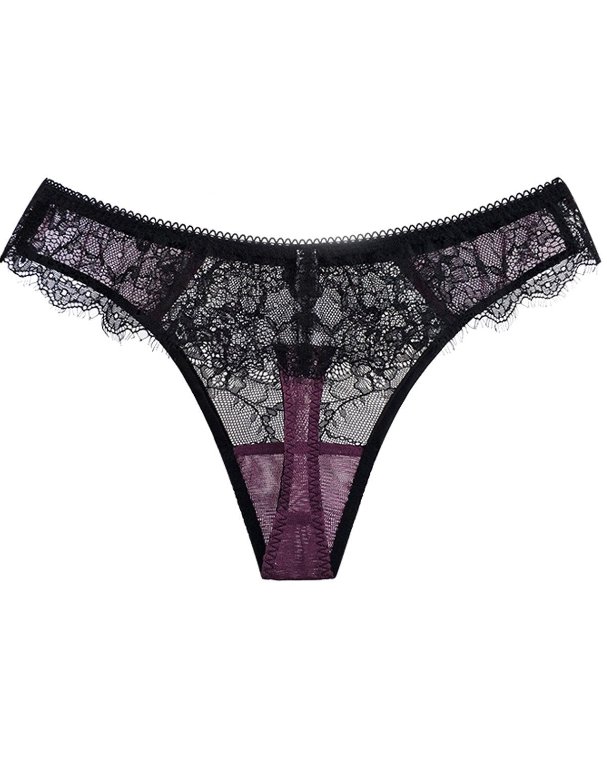 FEELITS SPA54 Mulberry Silk Sheer Mesh Lace Thong – Low-Rise, Seamless & No-Show Fit - FEELITS