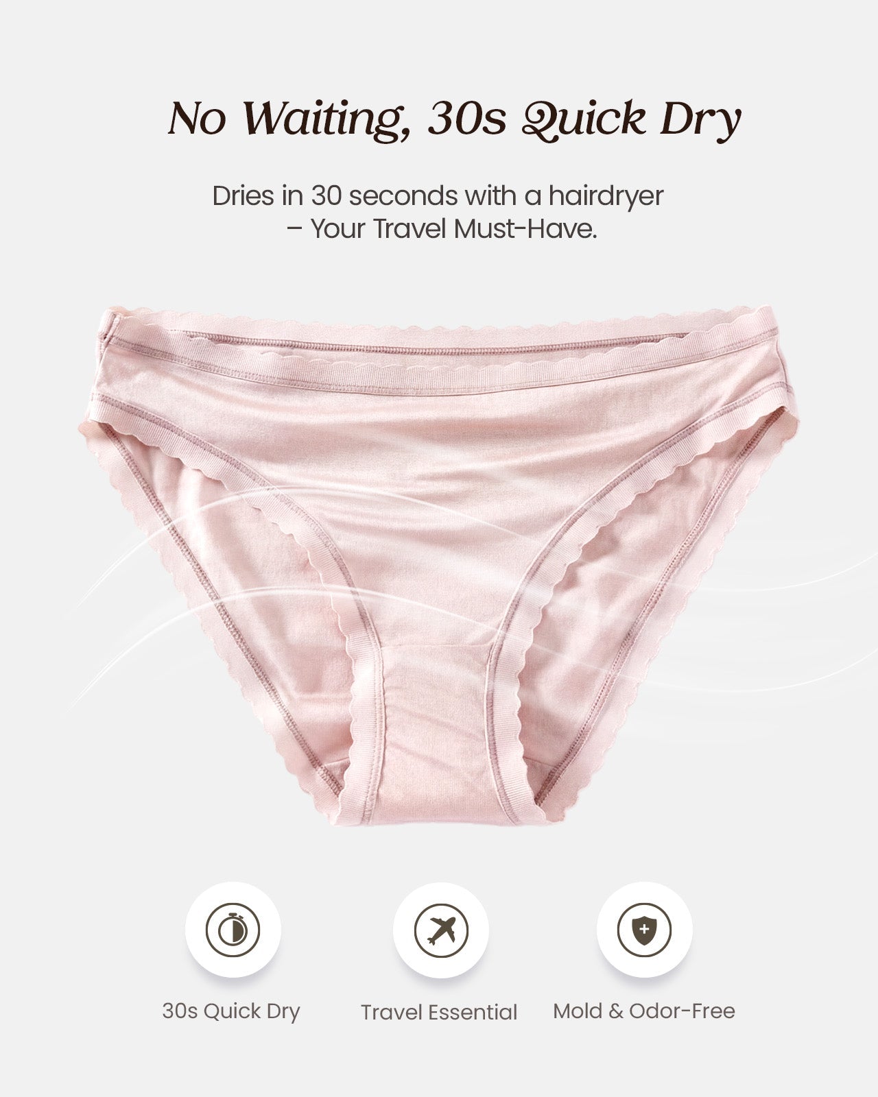 FEELITS KN27 Mulberry Silk Scalloped-Edge Bikini Panties – Ultra-Soft, Breathable & Quick-Dry - FEELITS