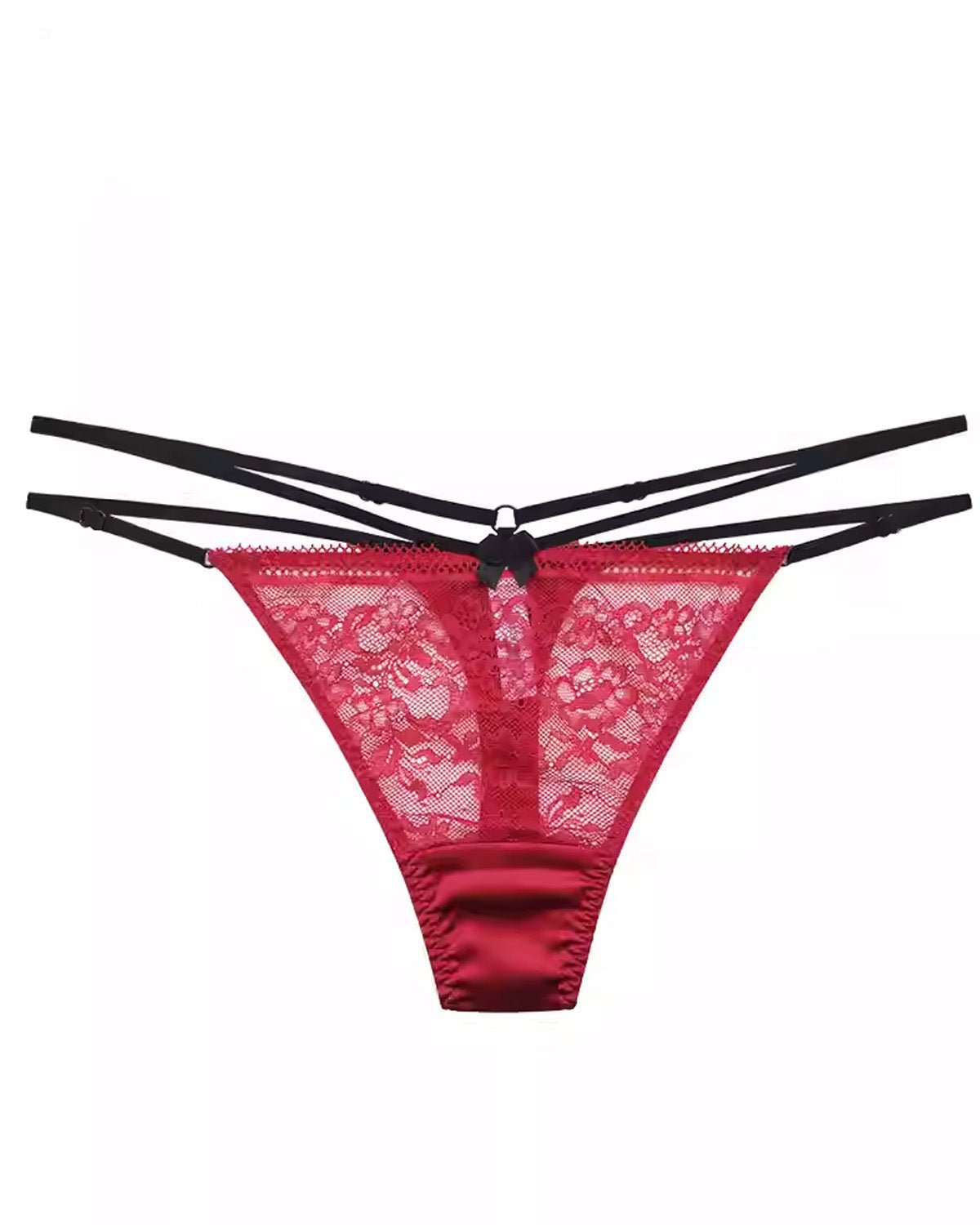FEELITS SPA70 Mulberry Silk Adjustable Lace-Strap Thong – Low-Rise, Sheer Hollow-Out & No-Show Fit - FEELITS