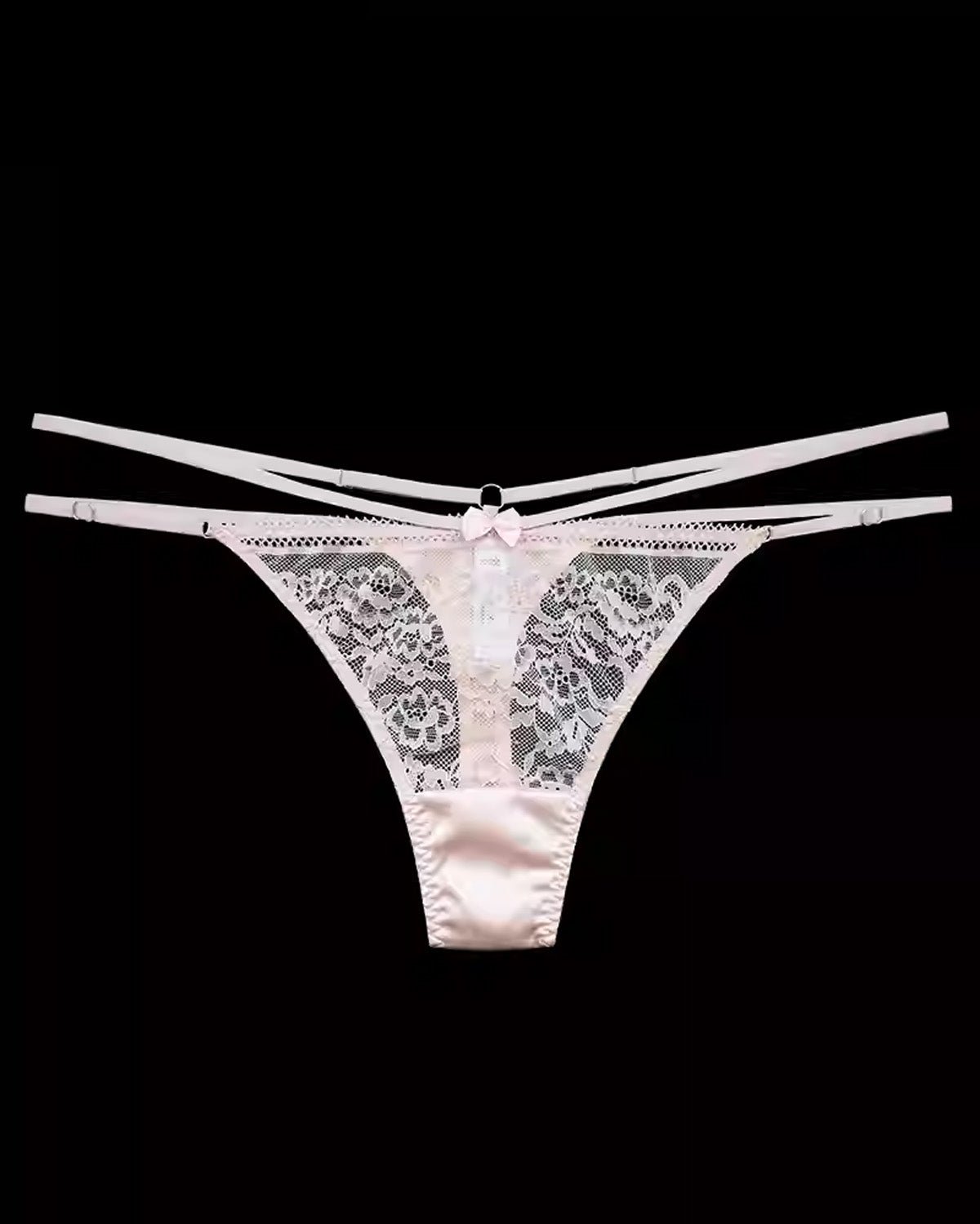 FEELITS SPA70 Mulberry Silk Adjustable Lace-Strap Thong – Low-Rise, Sheer Hollow-Out & No-Show Fit - FEELITS