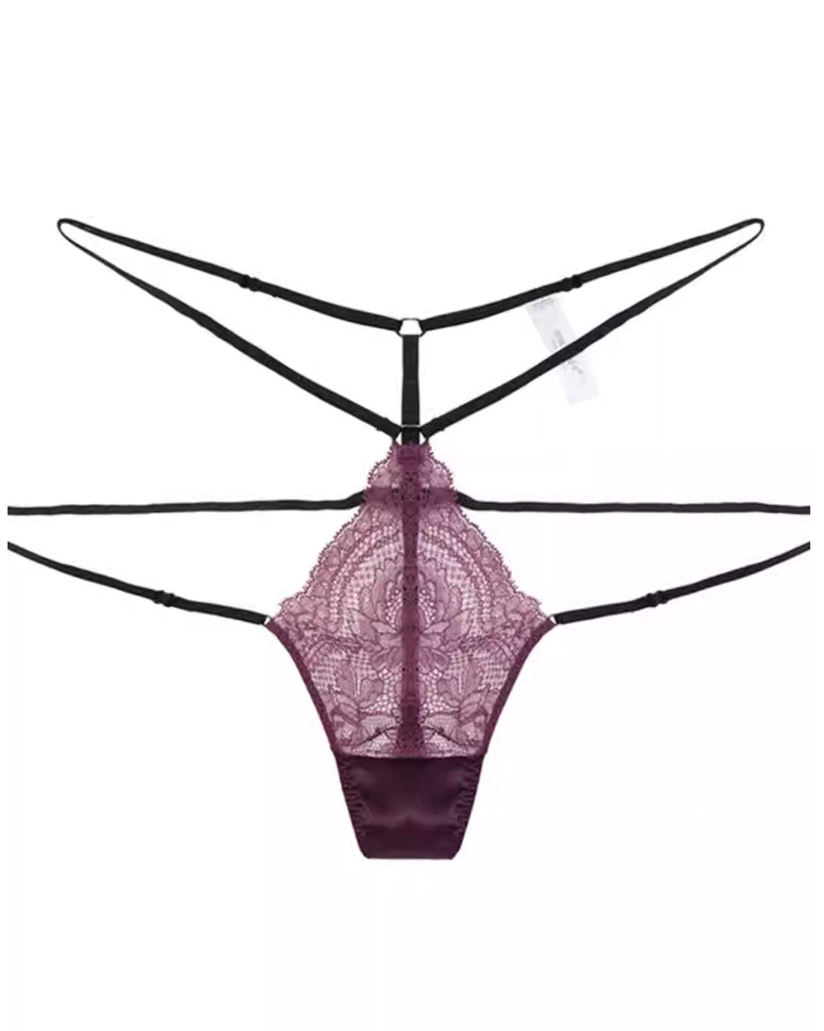 FEELITS SPA58 Mulberry Silk Adjustable Lace-Strap Thong – Low-Rise, Sheer Hollow-Out & No-Show Fit - FEELITS
