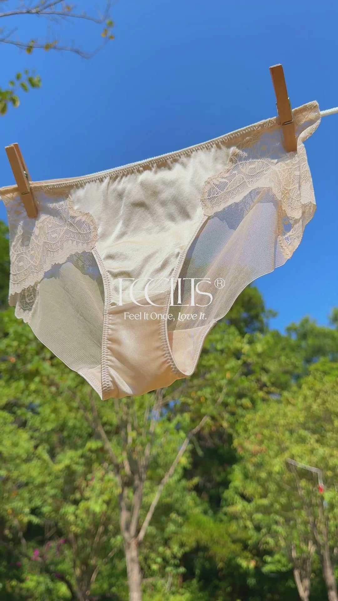 FEELITS KN23 Culotte bikini en satin de soie de mûrier – Sous-vêtement en dentelle de soie respirant pour femmes