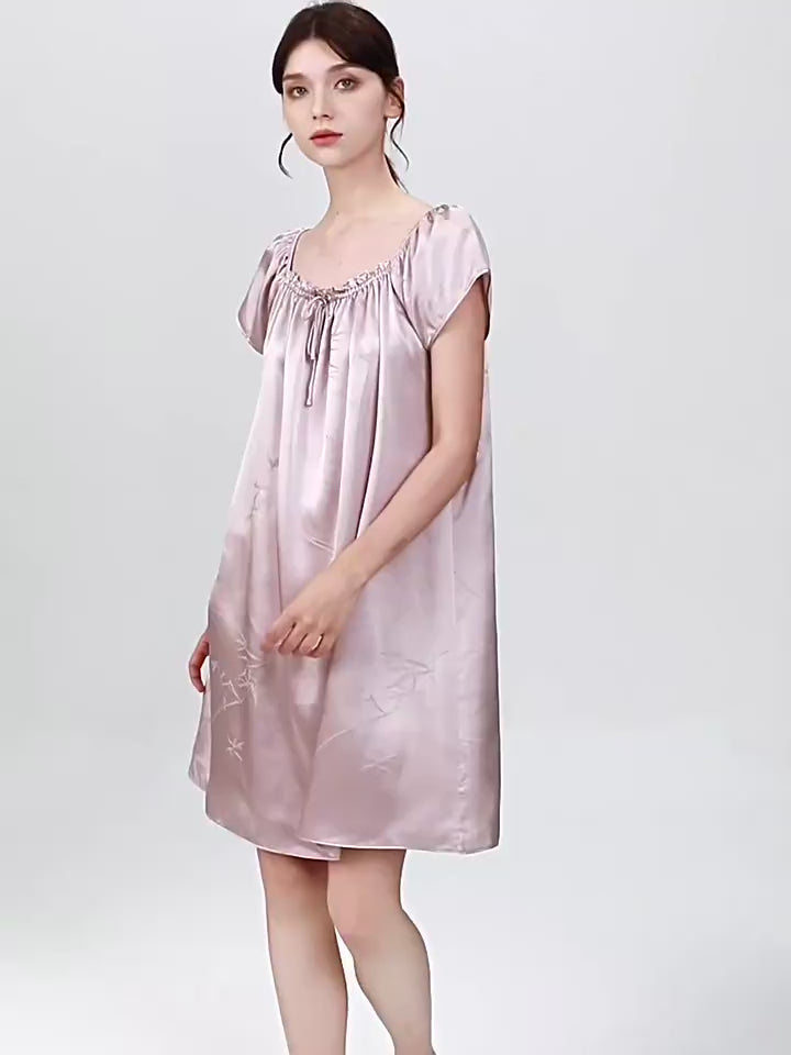 Camisón corto FEELITS PA22 de seda de morera – Vestido de dormir con estampado natural 19 Momme