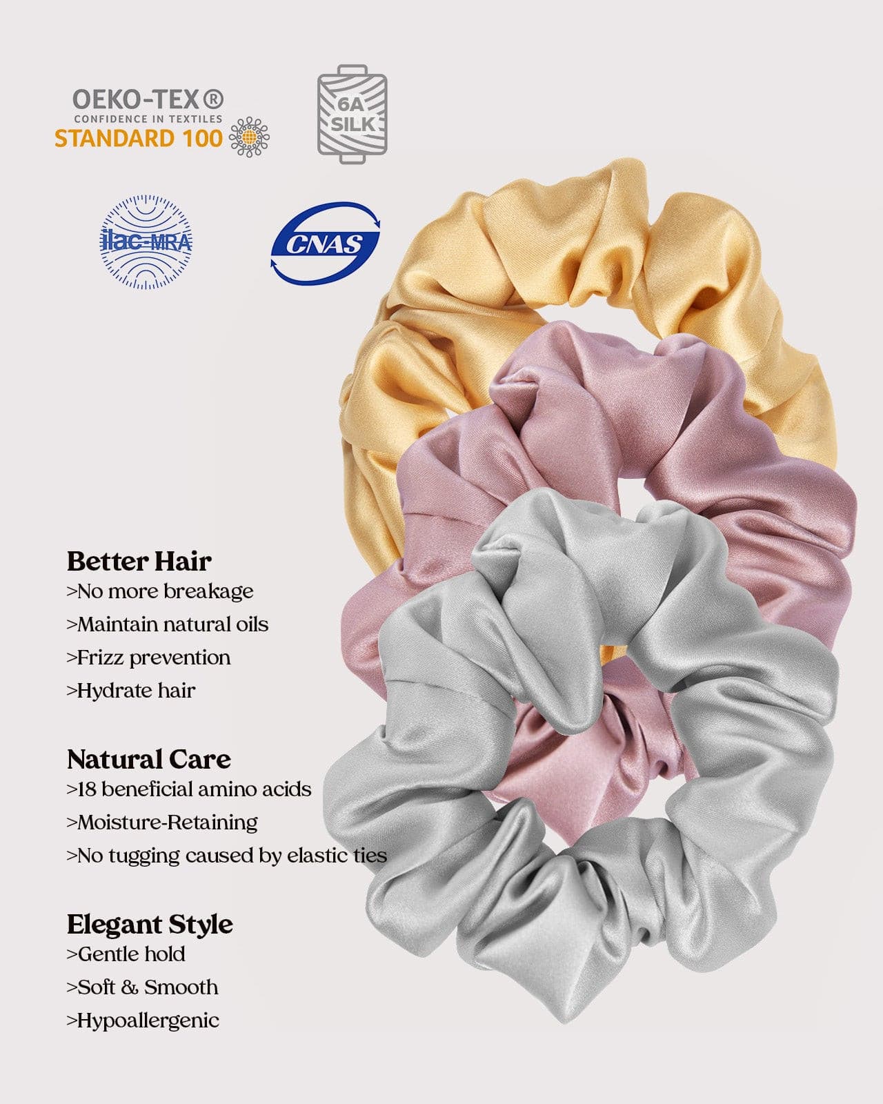 FEELITS 100% Royal Mulberry Silk. Natural Care Hair Scrunchies- Trio Set - FEELITS